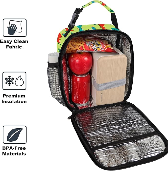 Lunch Box for Men & Women Durable Lunch Bag for Adults Reusable Small Lunchbox Orange Dinosaur