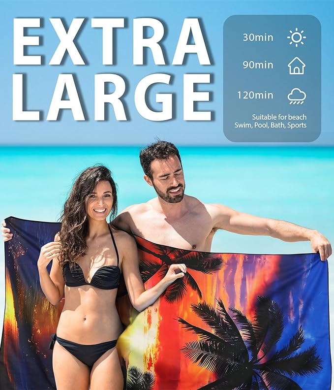 Microfiber Beach Towel–Quick Dry Lightweight Sand Free Oversized Large Towel Accessories Travel Must Swim Pool Yoga Camping Summer Cruise Ship Essentials Compact Sandproof Gift Mandala Sunset(71" 32")