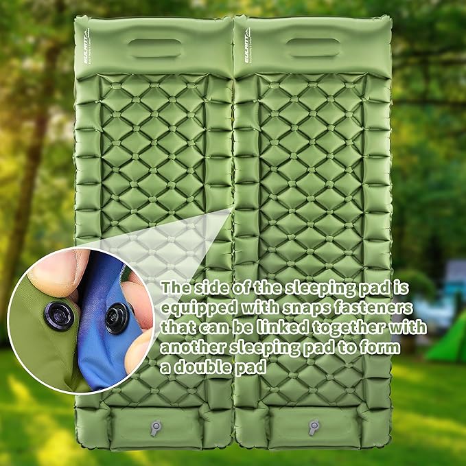 Single Sleeping Pad for Camping, Ultralight Inflatable Sleeping Mat with Pillow and Built-in Foot Pump, Portable Camping Mattress for Tent, Backpacking, Hiking, Traveling(Green)