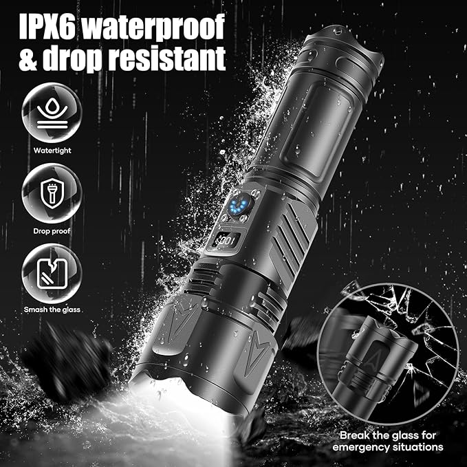 Rechargeable LED Flashlights, High Lumens Flash Lights, Tactical Zoomable Flashlight with Battery Included & 5 Modes, Super Bright Waterproof Flashlight for Emergencies, Camping, Hiking
