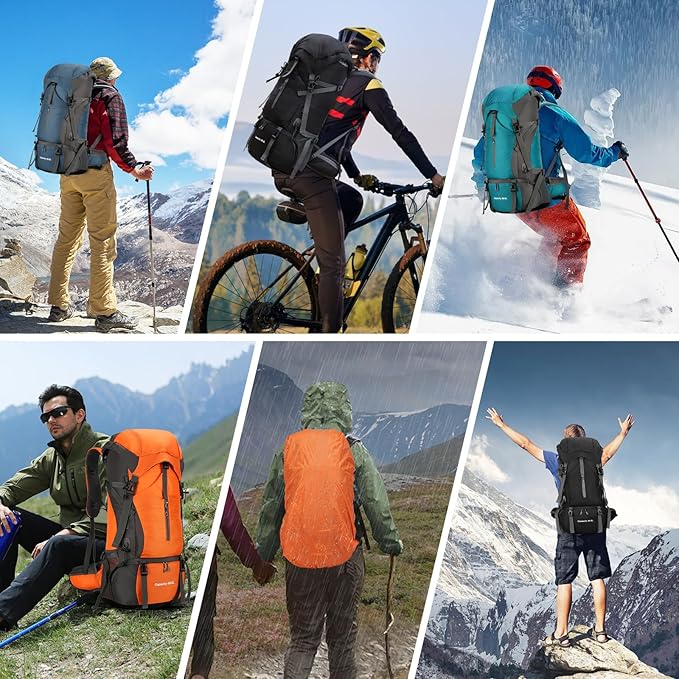 OKYUK 70L Hiking Backpack, Camping Hiking Back Pack, Water Resistant Lightweight Mountain Climbing Bag, Outdoor Camping Sport Daypack with Rain Cover, for Travel, Touring, Cycling (Green, 70L)