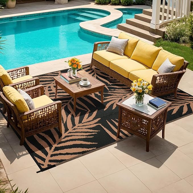 Outdoor Rugs Patio Camping Waterproof - 5x8 Plastic Straw Patio Rug Portable for Campers, Outside RVs Mat, Outdoor Area Carpet for Patios Clearance, Backyard Porch, Balcony, Picnic