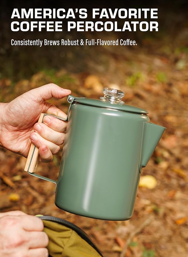 COLETTI Bozeman Camping Coffee Pot — Camping Coffee Makers, Coffee Percolator – America's Sleekest Percolator – NO Aluminum or Plastic (Camp Green)