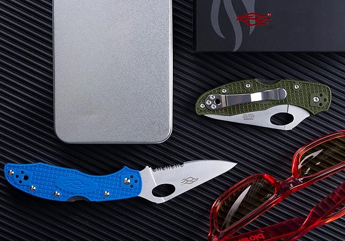 Firebird GANZO F759MS-BL Serrated Blade Folding Pocket Knife 440C Stainless Steel Serrated Blade Nylon Glass Fiber Anti-Slip Handle with Clip Fishing Camping EDC Knife (Blue)