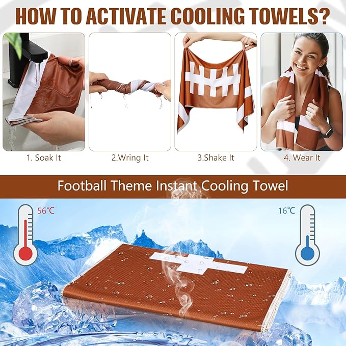 12 Pack Football Cooling Towels for Boys, Sports Towels with Bags, 40"x12" Breathable Chilly Towel, Microfiber Towel for Football Sport Team Gift