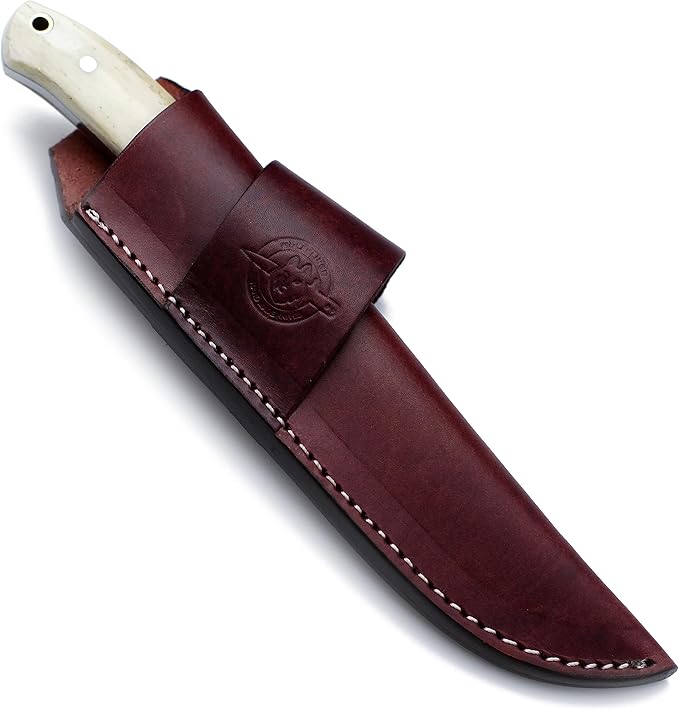 Handmade Damascus Steel Knife Bowie for Hunting,Survival,Camping,Bushcraft,Fixed Blade Dagger with Drop Point Full Tang Micarta Handle, Leather Sheath - WKD-781