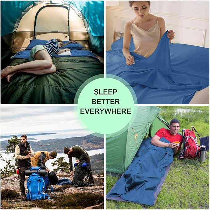 Sleeping Bag Liner,Travel Sheet & Adult Sleep Sack, Camping Sheets Travel Sleep Sack for Backpacking,Hotels & Hostels -Lightweight Single &Double Travel Sheet Camping Sheets