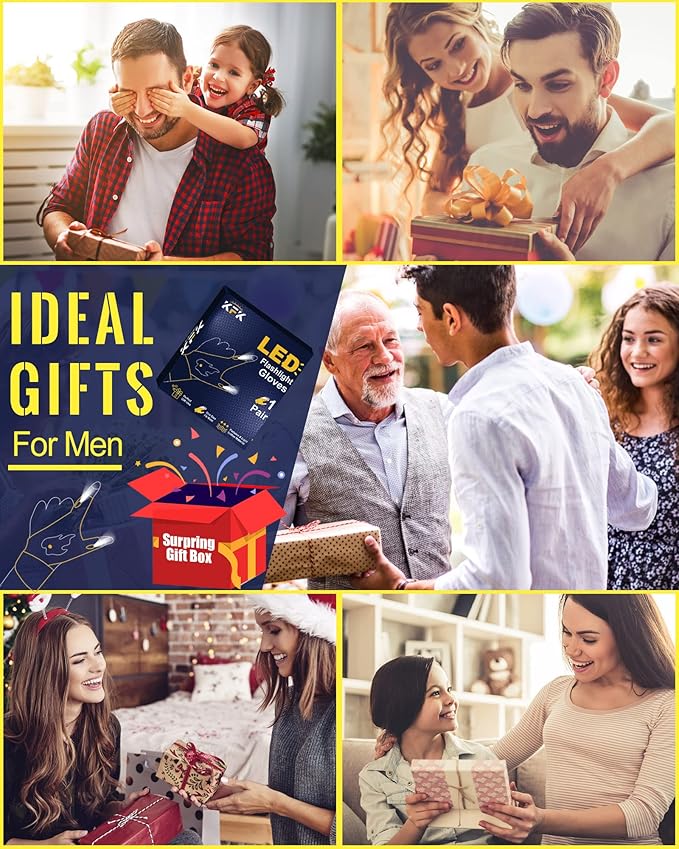 KFK Father's Day Gifts from Wife Daughter Son Hands Free Flashlight Gloves Cool Gadgets Gifts for Men Birthday Christmas for Him Boyfriend Husband Dad Fishing Camping Outdoor Repairing Tool