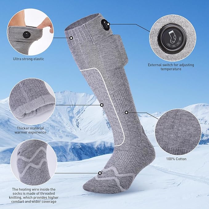 Heated Socks, 2023 Upgraded Rechargeable with 12Hrs Max Heating Time, Heated Socks for Men Women with Battery, Electric Heated Socks for Outdoors, Hunting, Golf, Camping, Warm Gifts