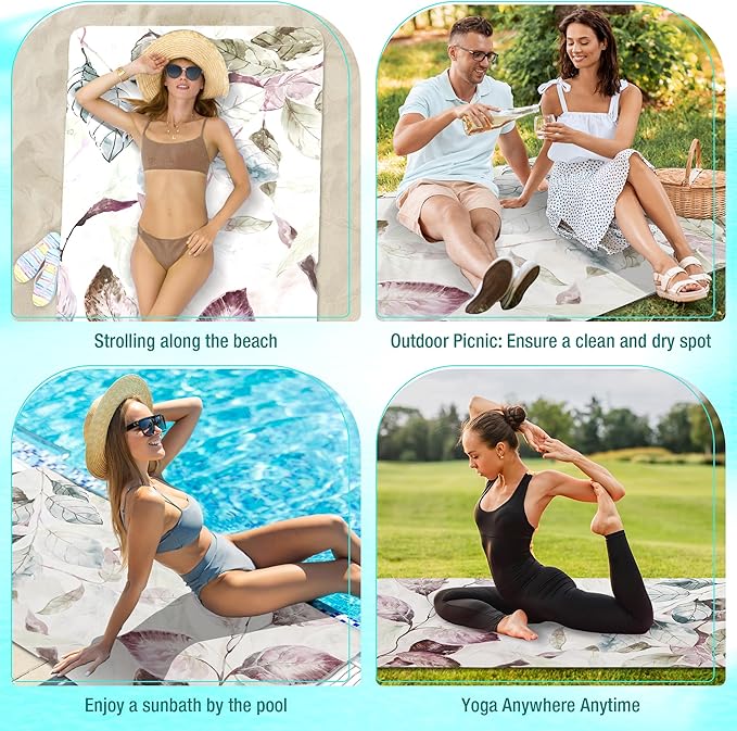 HYSEAS Lightweight Ultra-Thin Beach Towel Blanket, Oversized for Adult 78"X35" - Sand Free, Quick Dry, Perfect for Swimming, Beach, Yoga, Travel, Camping, Essential Beach Accessory & Vacation, Leaves