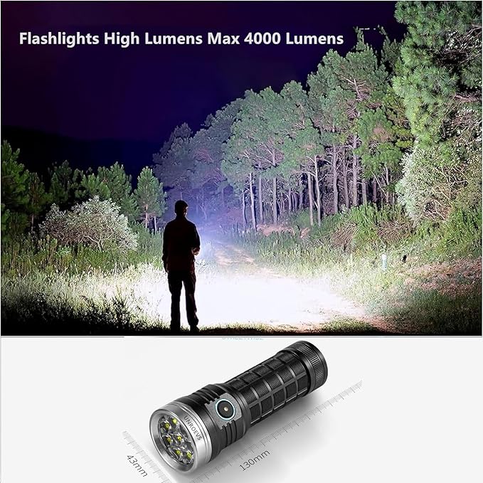 XC04 Flashlights High Lumens Rechargeable Max 4000 Lumens,High Powered Flashlight with 8*LED 6000K,5 Light Modes,Super Bright Flash Light for Hiking,Camping.