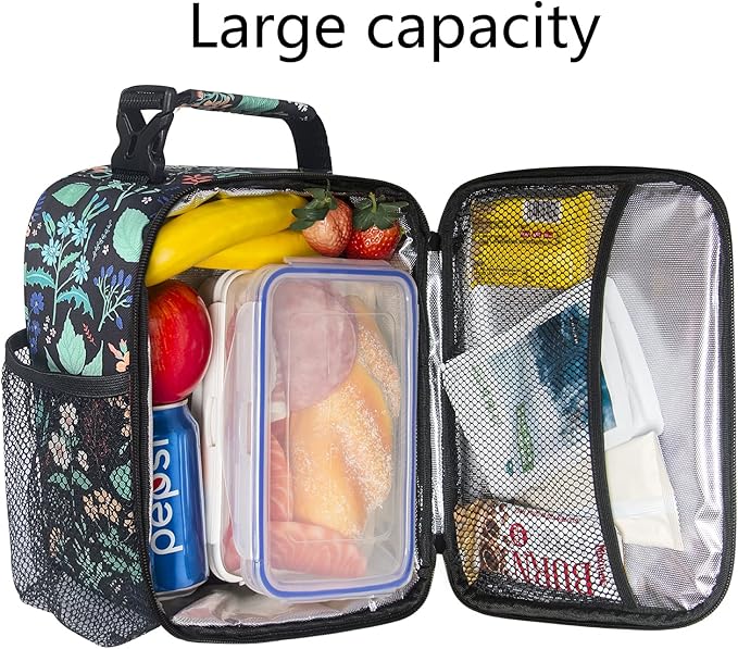 Hap Tim Insulated Lunch Bag Women, Reusable Lunch Box for Women & Men, Adluts Lunchbox for Office Work, Portable Lunchbag, Black Floral(18654-BF)