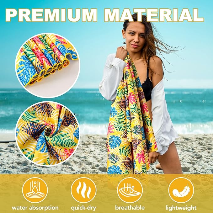2 Pack Microfiber Beach Towel, Oversized Microfiber Pool Towel 75”x 35”, Sand-Free Beach Towel, Quick Drying Camping Towel, Super Absorbent Bath Towel Blanket, Soft Breathable and Lightweight