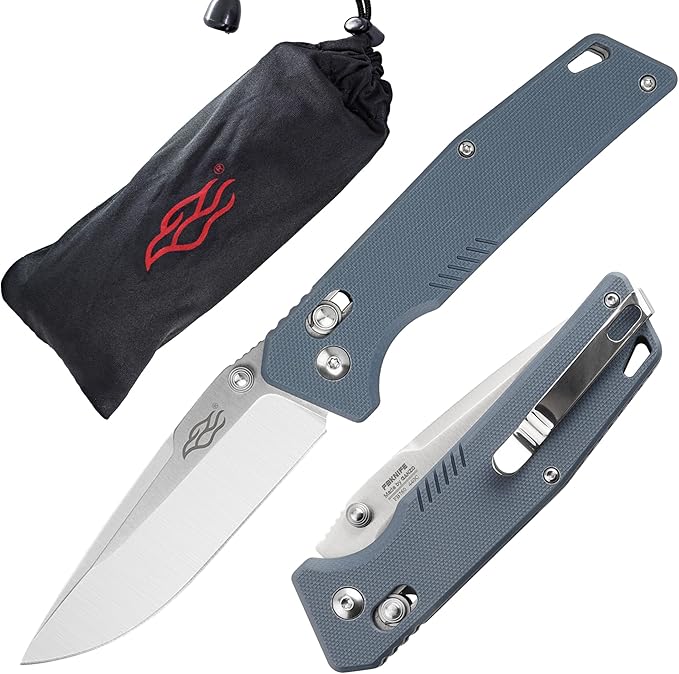 Firebird GANZO F7601 Pocket Folding Knife 440C Stainless Steel Blade G-10 Anti-Slip Handle with Clip Hunting Gear Fishing Camping Folder Outdoor EDC Knife (Grey)