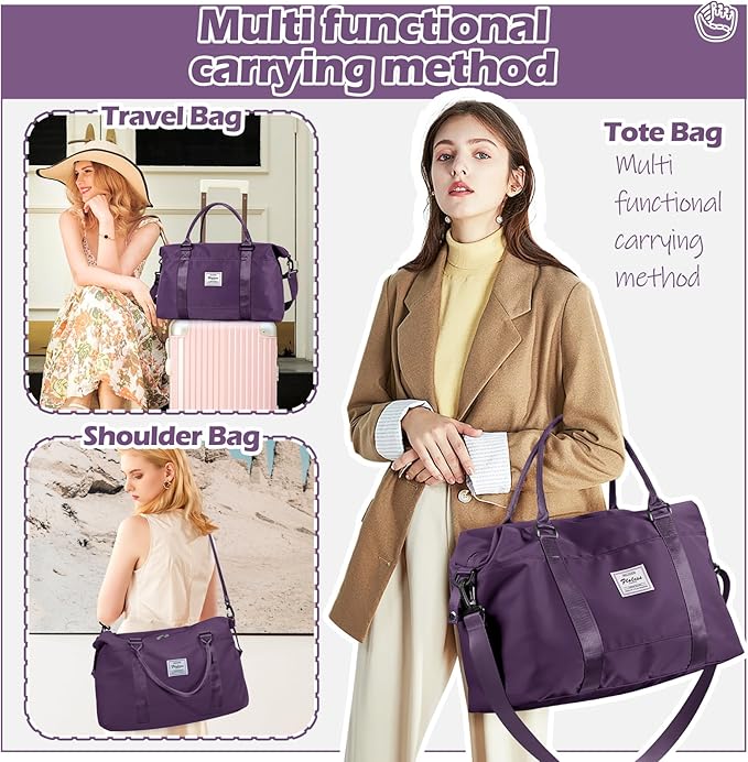 Small Gym Bag for Women, Dark Purple Stylish Duffle Travel Bag for Plane, Lightweight Duffle Bag for Women, Sport Gym Tote Bag with Wet Pocket for Yoga, Pilates, Swimming
