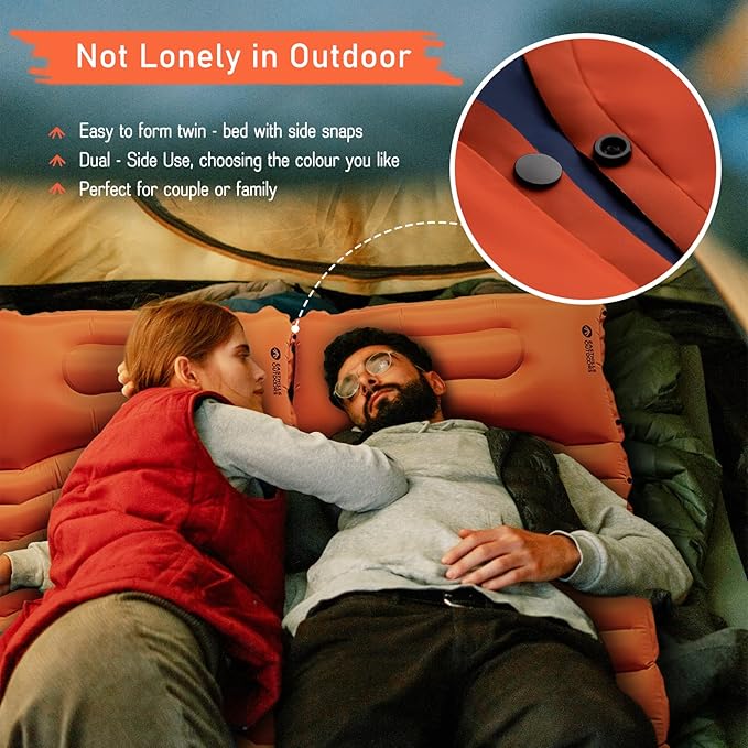 Easthills Outdoors Camping Sleeping Pad - 4.0 Inch Thick Ultralight Camping Mattress - Lightweight Self Inflating Sleeping Pad for Camping, Hiking, Backpacking Orange/Blue