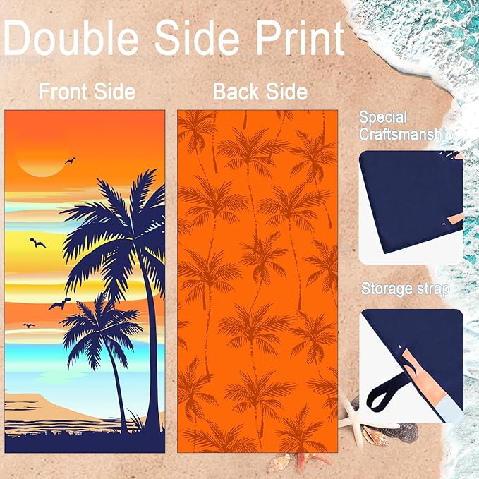 Bnuitland Coconut Tree Pattern Beach Towel (35X75 inches), Oversized Quick Drying Absorbent Sand Free, Cute Towels for Travel Swimming Pool Picnic, 88% Polyester and 12% Polyamide,Orange