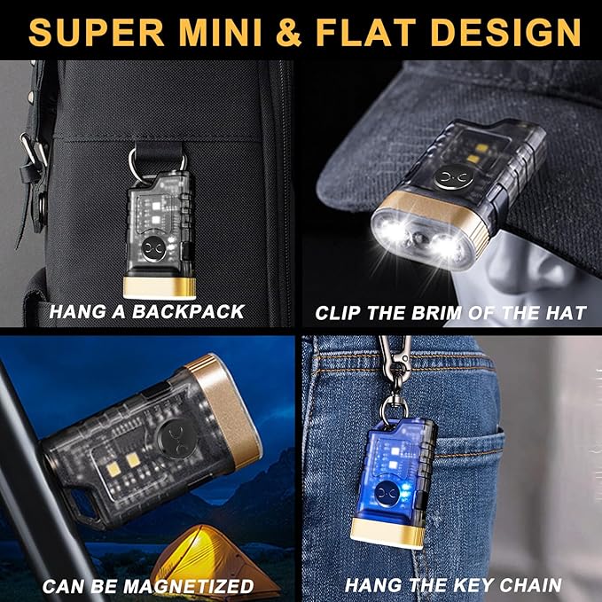 LOVME Keychain Flashlight,EDC Flashlight Bright 800 LM, Small Powerful Flashlight with 365nm UV Mini Flashlight with Clip, for Hiking and Camping
