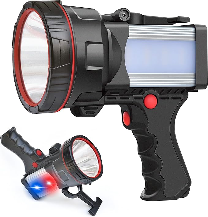BIGSUN Super Bright Rechargeable Spotlight 160000 lumens Led Flashlight High Power Waterproof Handheld Searchlight with Lantern and 9600mAh Power Bank for Home Security, Camping, Boating, Hunting