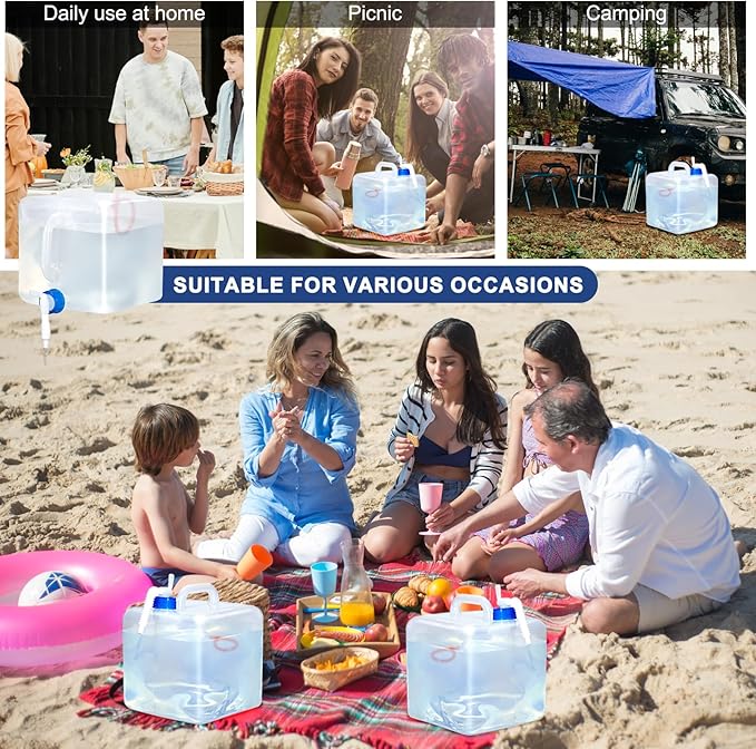 4 Pack Collapsible Water Jug for Camping, Foldable Water Storage Containers with Spigot, BPA Free Water Tank, Large Camping Water Dispenser for Emergency,Survival Kit (5.3 Gallon)