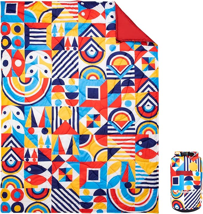 KingCamp Lightweight Camping Blanket - Down Alternative Puffy Printed Camping Quilt - Portable for Travel, Picnic, Hiking, Stadium, Airplane - 79" x 57" (Festival)