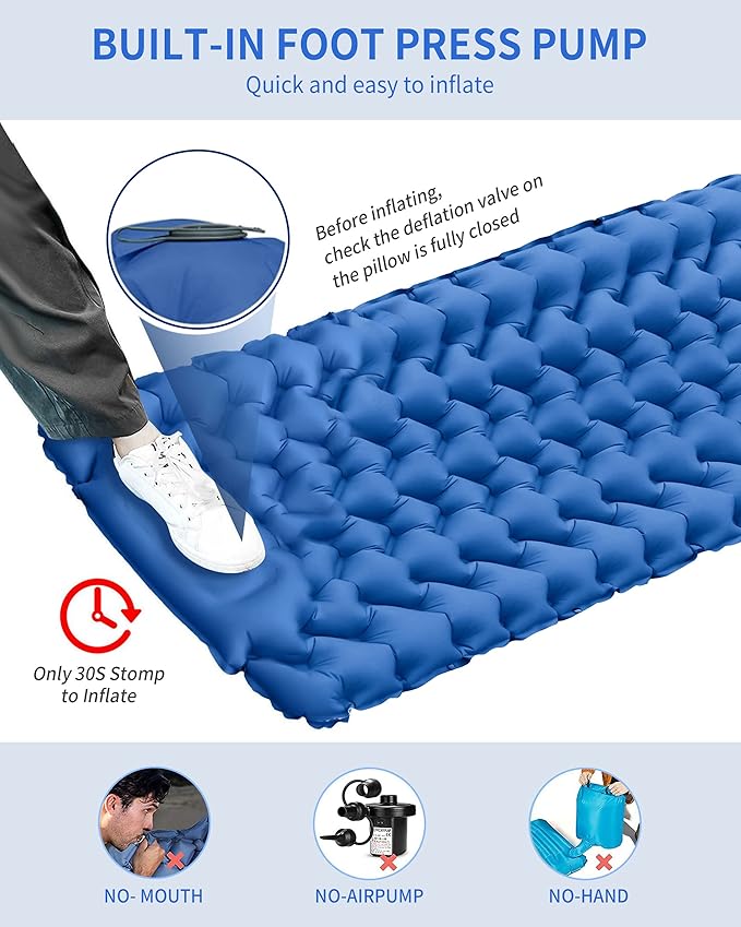 Sleeping Pad for Camping 78''X28'', Camping Sleeping Pad with Pillow Built-in Pump, Camping Air Mattress for Backpacking, Traveling Navy Blue