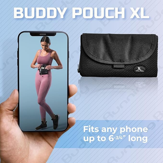 Running Buddy XL Running Fanny Pack for Men & Women - Black | Running Waist Pack for Jogging, Hiking, Cycling | Phone, Money & Key Holder - No Bounce, Chafe, Slip | Water Resistant & Sweat Proof