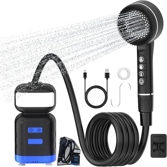 Upgrade Portable Camping Shower, 8000mAh Rechargeable Electric Shower Pump with Massage Shower Head and Multiple Spray Modes for Camping, RV Travel, Beach, Pet Bathing, Car Washing