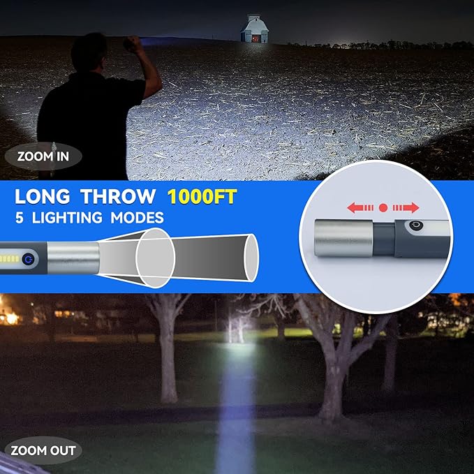 ALLYES LED Rechargeable Flashlight, Zoomable 4 Modes Tactical Flashlights High Lumens, IP65 Waterproof and Type-C Small Flashlight for Emergency, Camping Flashlight