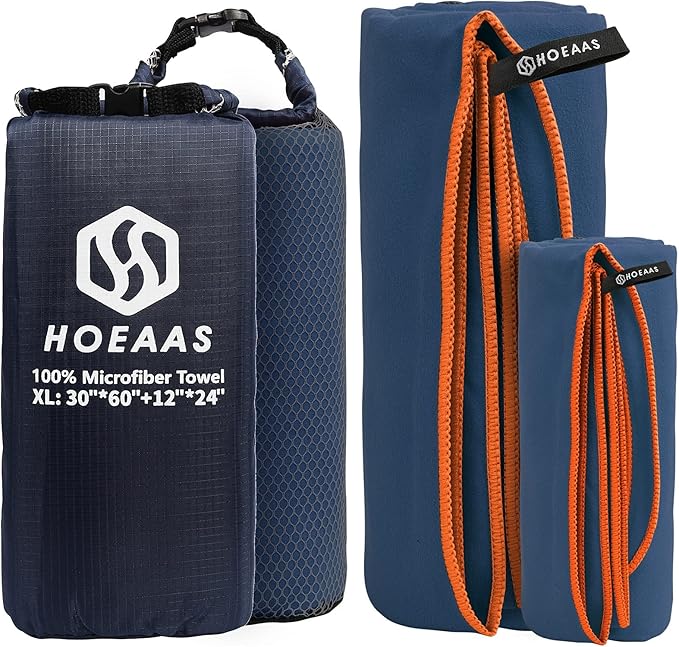 HOEAAS 2 Pack Microfiber Camping Towels, Quick Dry Towel, Super Absorbent Ultra Compact Travel Towel Soft Lightweight Sports Towel for Sweat Fast Drying Towels for Pool,Gym,Hiking,Backpacking,Fitness