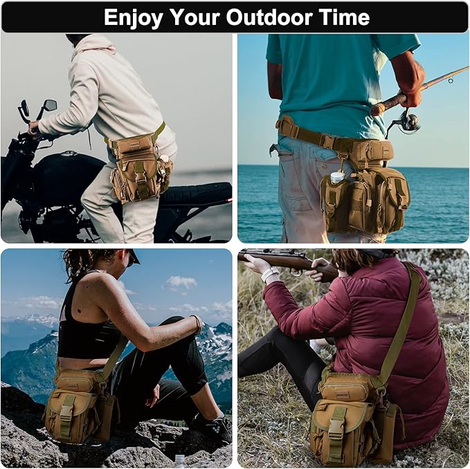 Jueachy Drop Leg Bag for Men Tactical Metal Detecting Thigh Pack with Water Bottle Pouch