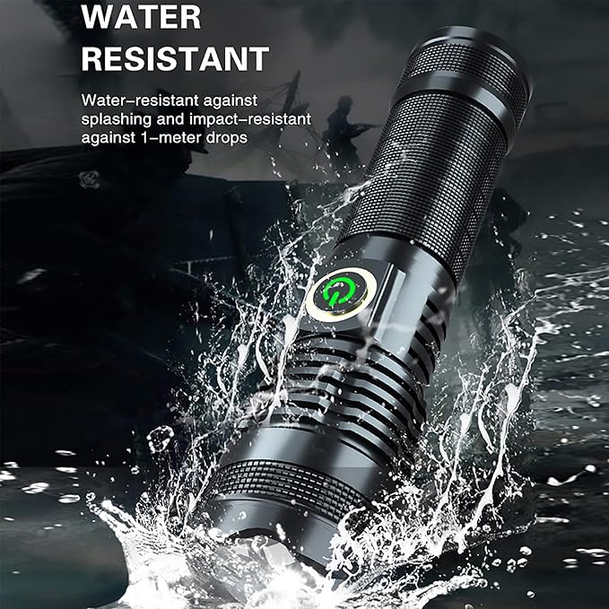 600000 Hign Lumen Handheld Flashlight Rechargeable LED Tactical Flashlight with 5 Modes Waterproof for Camping Hiking Outdoor Biking Emergency Self Defense