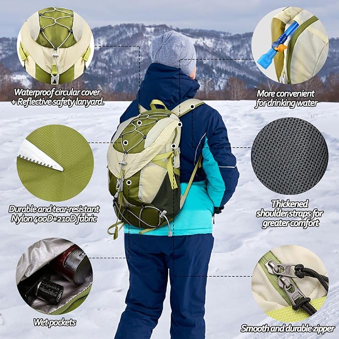 Seektop 20L Waterproof Hiking Backpack - Lightweight Daypack with 8 Pockets & Wet-Dry Compartment for Outdoor Adventures