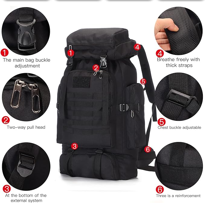 100L Hiking Camping Backpack Tactical Backpack for Men and Women Large Survival Hunting Waterproof Backpack Molle Rucksack Military Camping Backpacking Daypack