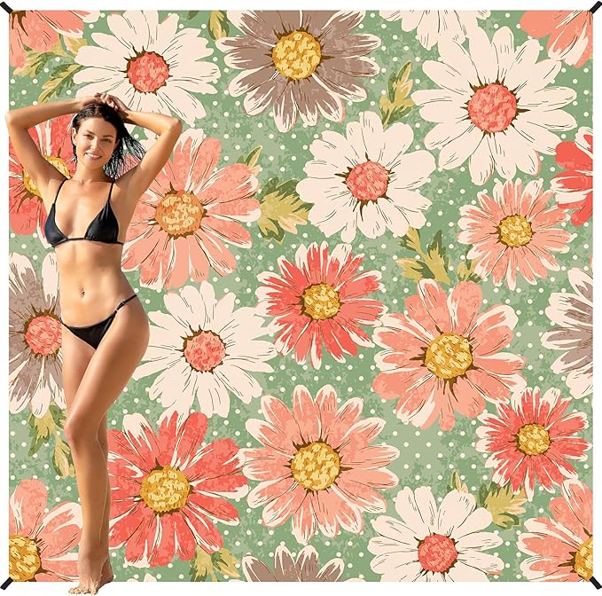 BYDOLL Beach Blanket Waterproof Sandproof 78''×81'' 1-7 Adults Oversized Lightweight Large Picnic Mat Waterproof Sandproof Blanket for Beach