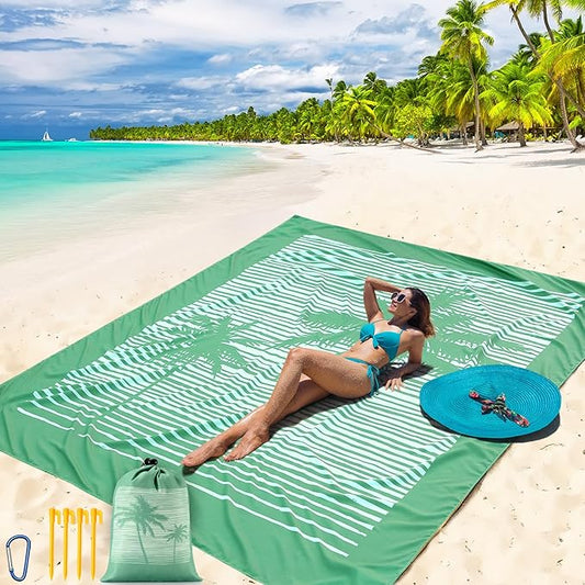 Beach Blanket Waterproof Sandproof Beach Mat 79" X 83" /10'x9'for 2-8 Adults Quick Drying Outdoor Picnic Mat Beach Accessories for Travel, Camping, Hiking