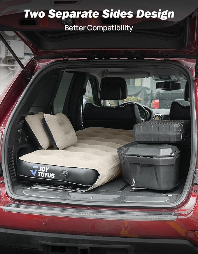 JOYTUTUS SUV Air Mattress Camping Bed,3.0 Thickened Flocking Car Camping Inflatable Mattress,Anti-Leakage,with 2 Pillows & Electric Pump Universal Car Bed for SUV Trunk and Rear Seat