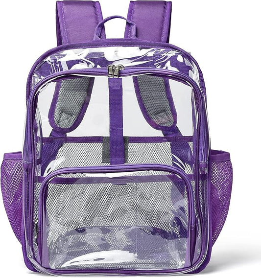 Clear Backpack, 15'' Clear Backpacks for School Heavy Duty See Through Bookbag Multi-pocket PVC Backpack for Men Women, Purple