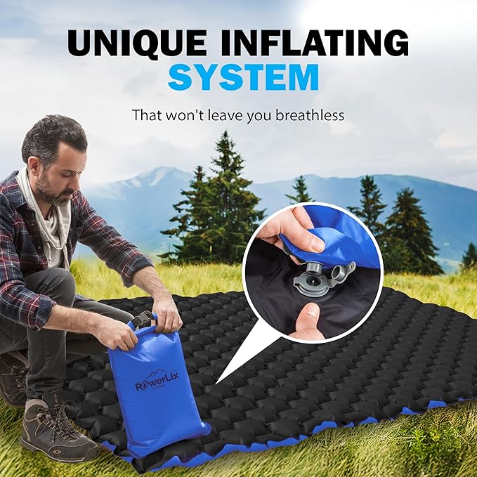 POWERLIX Double Sleeping Pad - Ultralight 2 Person Camping Mattress for Backpacking, Hiking, Compact Inflatable Sleeping Mat, Easy to Inflate Portable Camping Pad Air Mattress