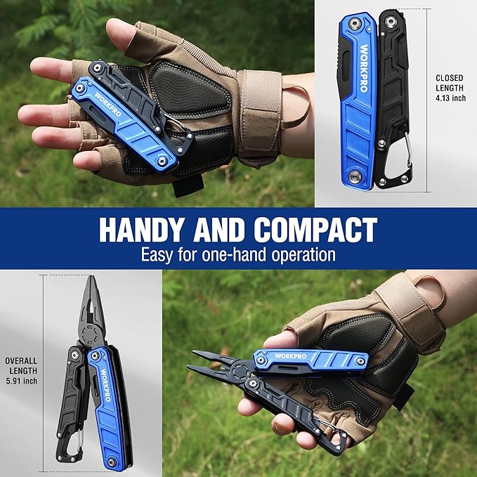 WORKPRO Multitool-12 in 1 Camping Tools with Mini Hammer-EDC Gear Multi Tools Hammer with Safety Lock and Pouch-Mini Multitools Gifts for Men and Women-Camouflage