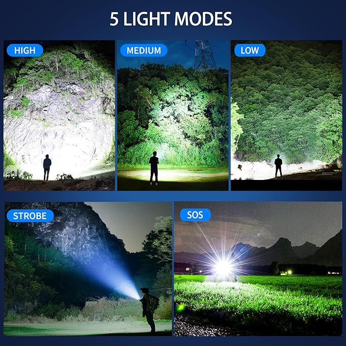 Rechargeable Flashlights High Lumens, 990,000 Lumens Super Bright led Flashlight with 5 Modes, IPX7 Waterproof, Powerful Handheld Flash Light for Home Camping Emergency