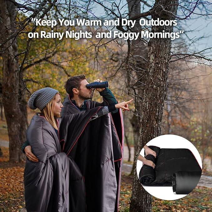 Outdoor Puffy Camping Blanket, Lightweight Down Alternative Puffy Printed Camping Large Ultra Warm Hammock Top Quilt Waterproof Blanket for Traveling Picnic Beach Party Cold Weather (black waves)