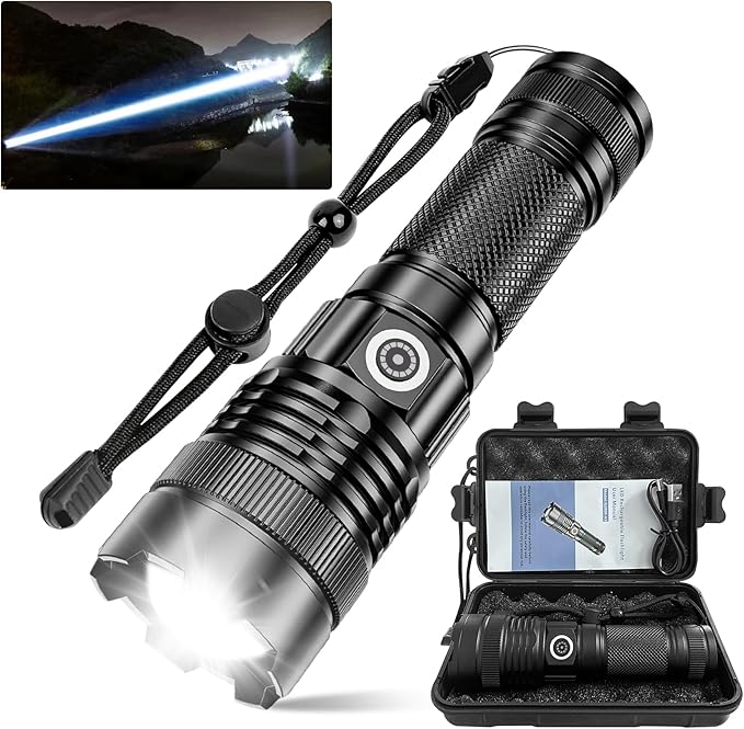 Flashlights High Lumens, 25000lm Super Bright Flashlight USB Rechargeable-1600Meter Long Beam LED Flashlights(Included Battery)- Zoomable Spotligh Flash Light Waterproof for Home Emergency Camping