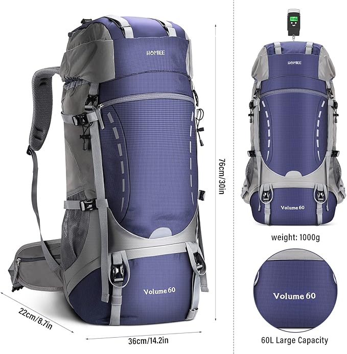 HOMIEE 50L Hiking Backpack Travel Bag Waterproof Camping Backpack with Rain Cover Lightweight Backpacking Backpack Rucksack
