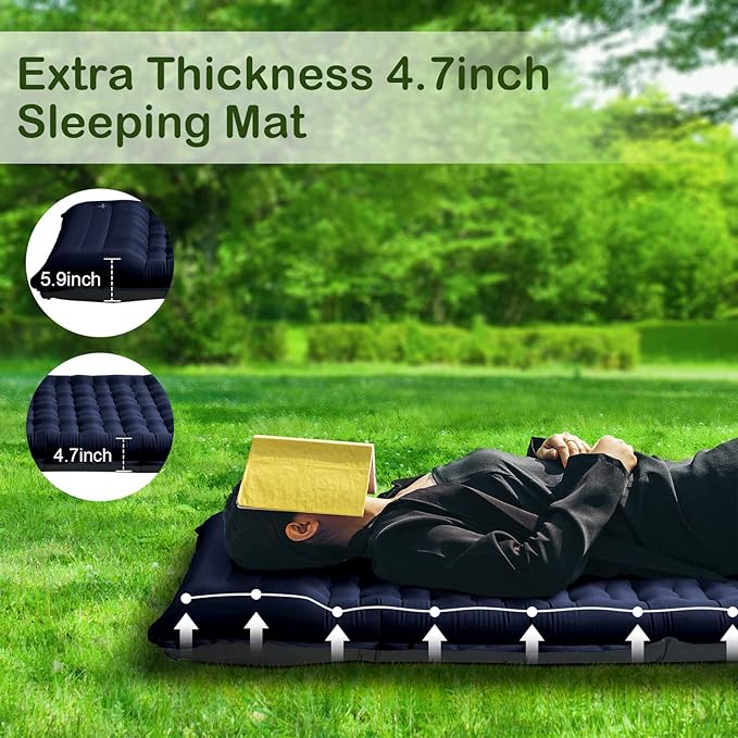 Sleeping Pad for Camping, Thick 4.7 Inch Ultralight Inflatable Sleeping Mat with Built-in Pump,Portable Air Mattress with Pillow for Camping, Backpacking, Hiking,Tent,Dark Blue