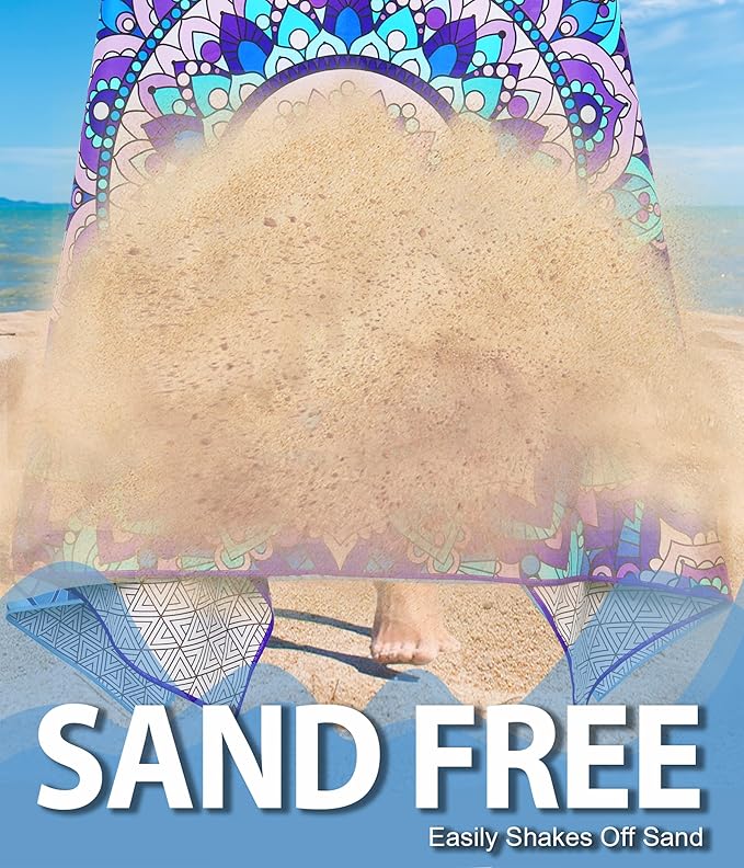 Microfiber Beach Towel – Quick Dry Lightweight Sand Free Oversized Large Towel Accessories Travel Must Swim Pool Yoga Camping Summer Cruise Ship Essentials Cloud Compact Sandproof Gift Purple Mandala