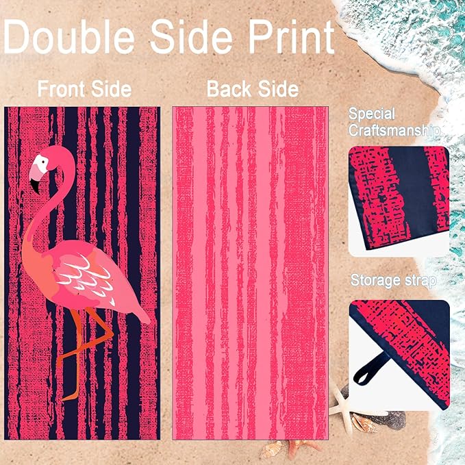 Bnuitland Flamingo Pattern Beach Towel (35X75 inches), Oversized Quick Drying Absorbent Sand Free, Cute Towels for Travel Swimming Pool Picnic, 88% Polyester and 12% Polyamide,Pink