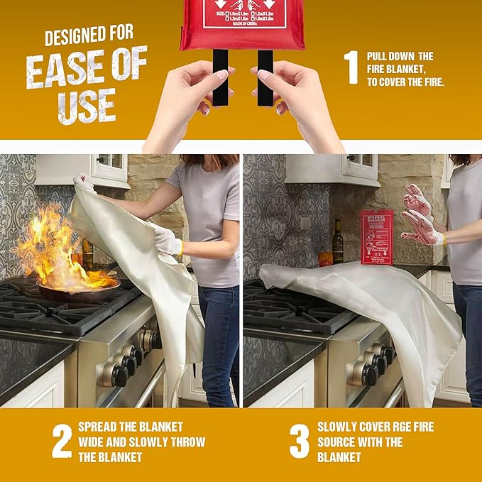 Fire Blanket, 47”x 47” Fire Extinguisher Blankets for Home & Kitchen, High Heat Resistant Fire Suppression Blankets for Home Safety, Grill, Car, Office, Warehouse, and Camping