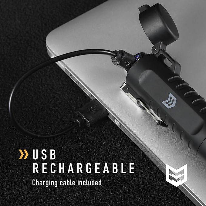 Mission Made Tactical Torch with Plasma Flameless Lighter Windproof Waterproof Electric Dual Arc Rechargeable USB Cord