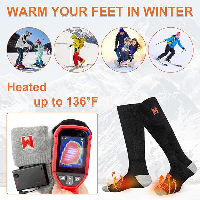 Heated Socks, Electric Heated Socks for Men Women, Battery Heated Socks for Skiing Camping Cycling Hunting Fishing Outdoor Warm Winter